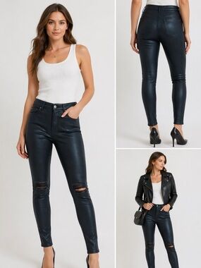 7 For All Mankind Navy Ankle Coated Skinny with Destroy Size 25